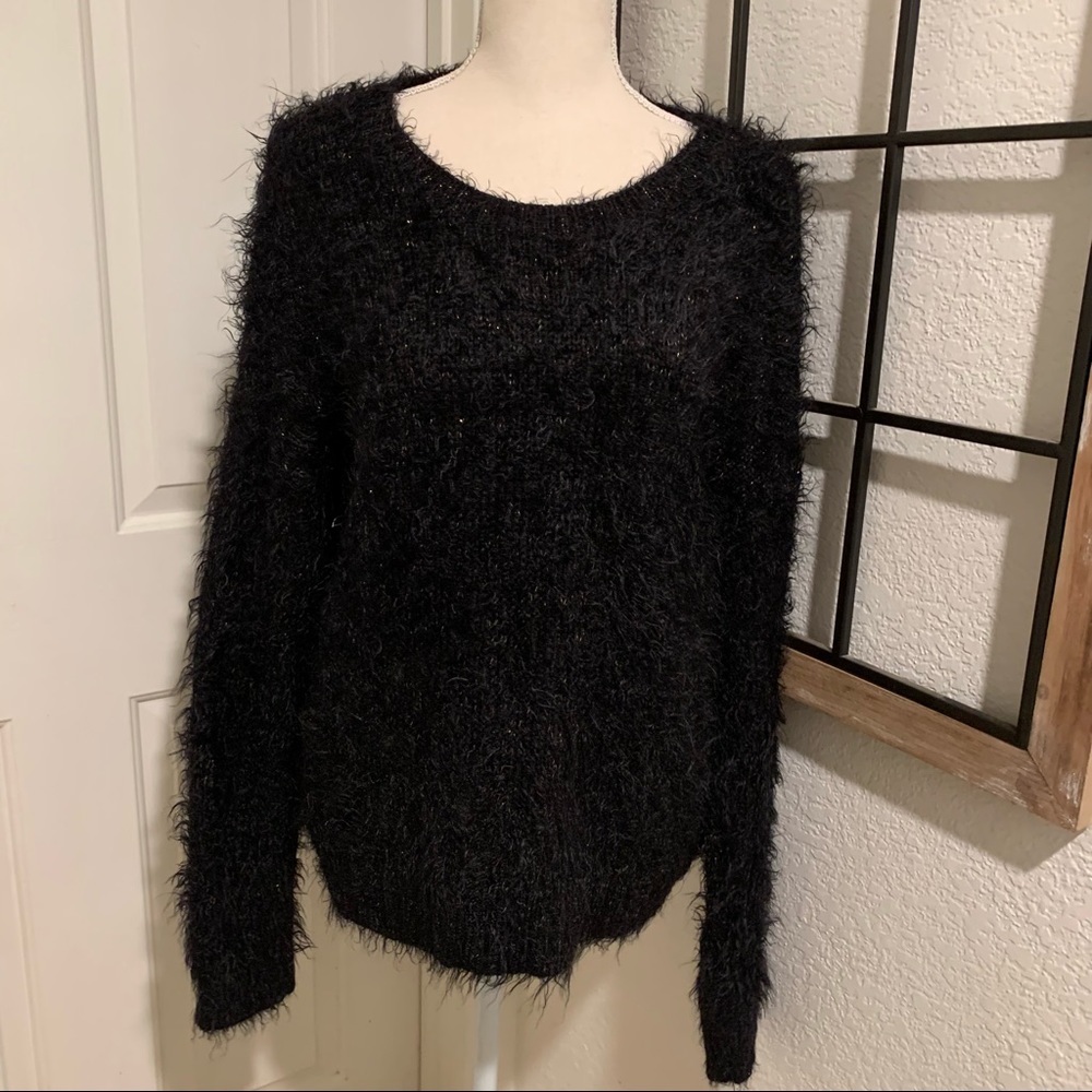 Fuzzy black sweater with gold sparkle ✨
